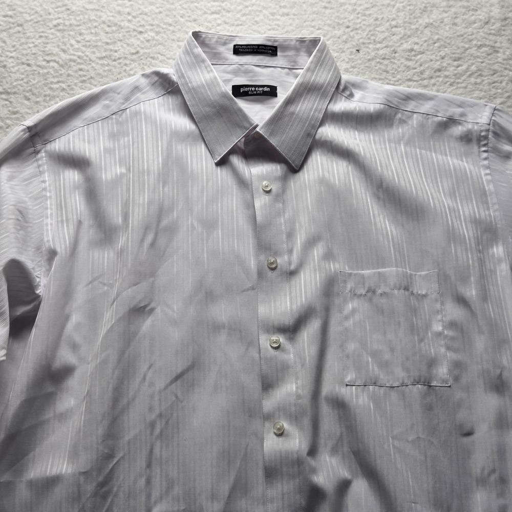 Pierre Cardin Dress Shirt Mens 2XLT 18-18.5 36/37 White Stripe Slim Fit LS Woven